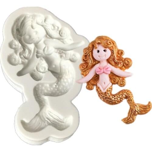 Luyou 1pcs Mermaid Silicone Mold DIY Baby Birthday Cake Fondant Cake Decorating Tools Clay Candy Chocolate Gumpaste Mould FM1549