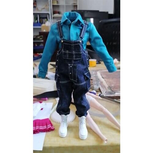 1/6 scale fashion suspenders jeans shirt shoes three-piece suit model fit 12 inch action figure