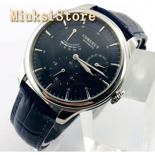 CORGEUT 40mm mens high quality power reserve watch date blue dial Seagull ST1780 movement mens automatic watch