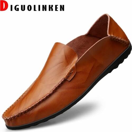2021 Leather Men Shoes Luxury Brand Casual Breathable Slip on Mens Loafers Brown Mocassin Spring Plus Size 38-47 8 Footwear