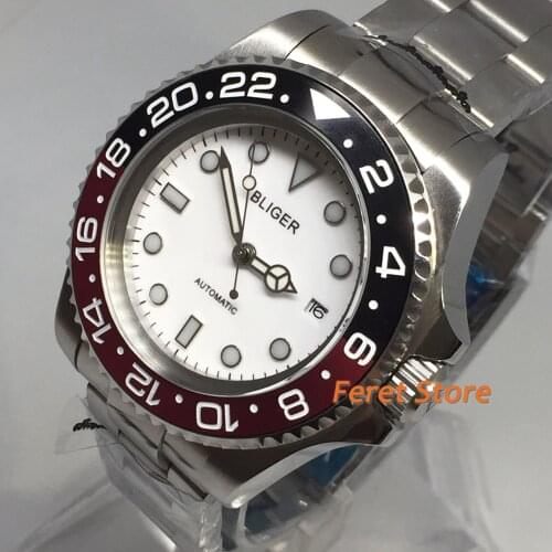 BLIGER new 44MM white Dial Ceramic Bezel Mechanical luxury Luminous Watch stainless MIYOTA Automatic Movement Mens Watch
