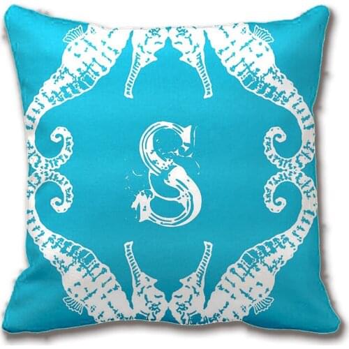 Aqua Blue Sea Horse Monogram Pattern Pillowcases Decorative Pillow Case Customize The Letter Gift By Lvsure Can Choose Color
