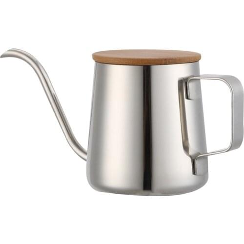 350Ml Long Narrow Spout Coffee Pot Gooseneck Kettle Stainless Steel Hand Drip Kettle Pour Over Coffee And Tea Pot With Wooden WF