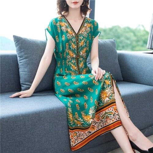 Lady 2020 New Dress Korean Large Size Clothing Middle-aged Mother Long Dress Female Slim Temperament Mid-length Boho Dress K859