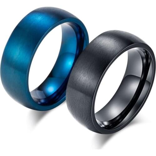 New Fashion Matte Stainless Steel Blue Black Ring for Men Classic Finger Ring Wedding Band Party Male Jewelry Gifts