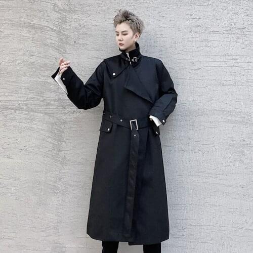 New Concise Style Fashion Classic Open Stitch Waistband Mens Long-Trench Autumn Casual Male Windbreaker Overcoat Streetwea
