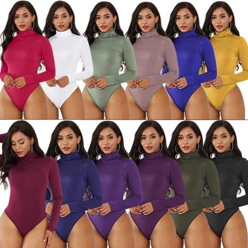 Autumn Winter Women Ladies Jumpsuit Long Sleeve High Neck Sexy Bodysuit Female One-Piece Romper Overalls Sport Outfit Streetwear