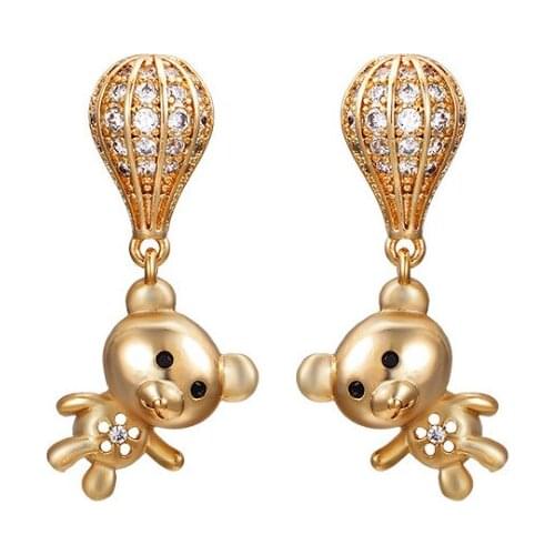 Crystal Gold Bear Design Earring Studs Color Elegant Fashion Women Jewelry Girl Gifts BEAR001