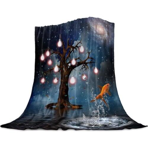 Tree Lights Carp Milky Way Family Decoration Woolen Blanket Adult Children Bed Sofa Exquisite Soft Flannel Travel Blanket