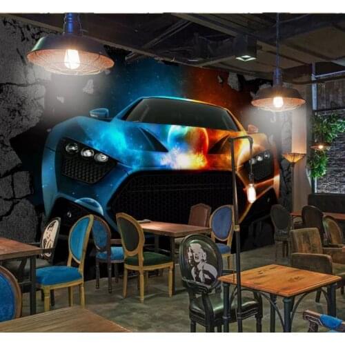 Modern Custom 3D Wallpaper Bar KTV cool luxury car broken wall TV Background 3D Mural Wall Paper