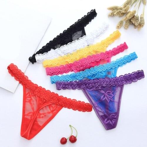 Sexy Lingerie Women Lace Panties Thongs Lace Embroidery G-String T-Back Briefs Underwear Comfortable Ladies Transparent Apparel