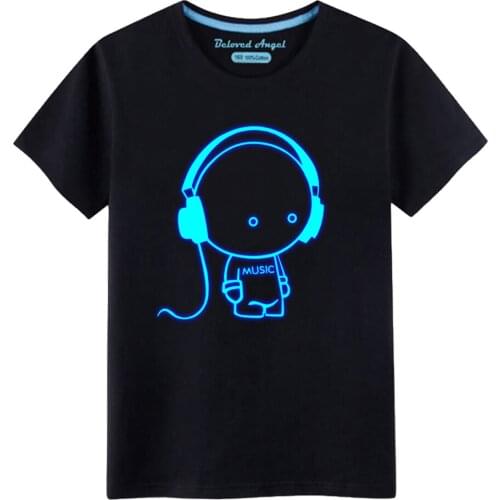 Luminous Short Sleeve T-Shirts For Boys Girl Tops Kids Clothing TShirt Size 3-15 Years Baby Clothes Tee Teenager Costume