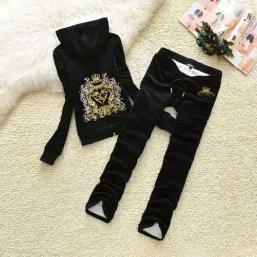 Autumn Winter Women Sets Pattern Tracksuits Velet Workout Clothes High Collar Sweatshirts Lace-up Joggers Pants Female Set S-2XL