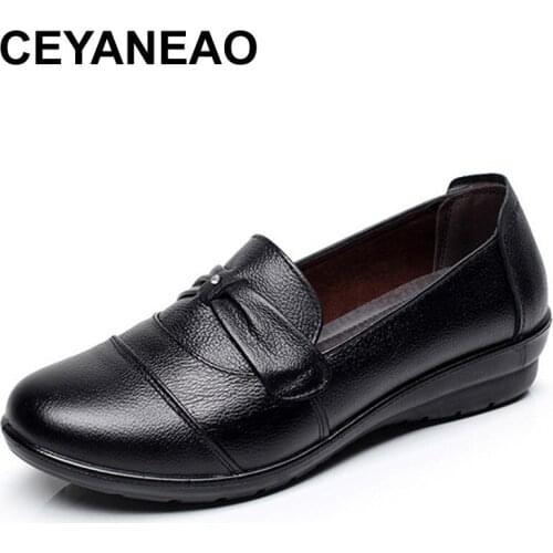 CEYANEAO Superstar shoes women genuine leather party shoes pleated adult solid spring/autumn boat shoes zapatos mujer plus size