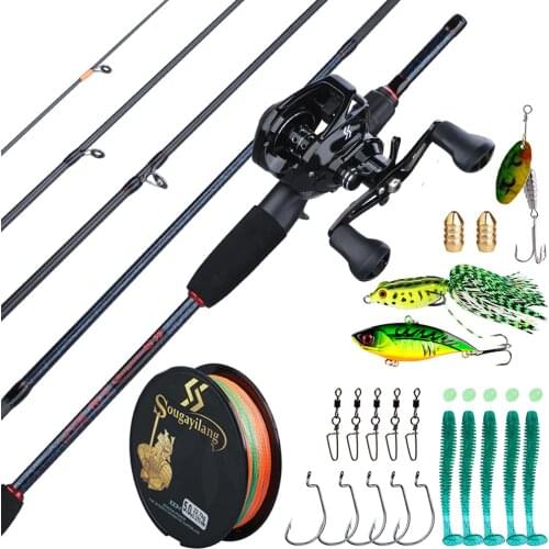 Sougayilang 1.8m- 2.4m Portable Pole 5 Section Casting Fishing Rod and 12+1BB 7.0:1 Gear Ratio Baitcasting Reel Fishing Set