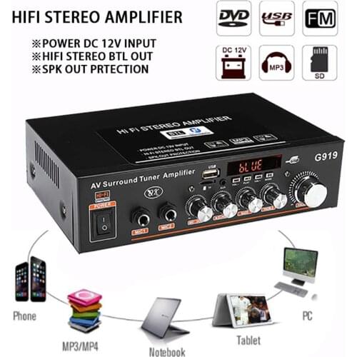 G919 Smart Digital Audio Sound Power Amplifier For Speakers with BLUETOOTH/USB/SD/FM mini amplifier