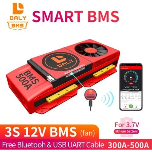 Fan Smart BMS 3S 12V Li ion 8650 battery 300A 400A 500A Fre Bluetooth to USB UART device NTC Li ion for Solar Inverter