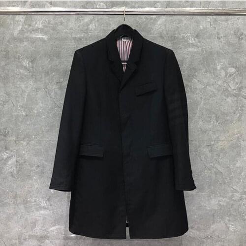 2021 Fashion Brand Windbreaker Spring Autumn Mens Long Coat Turn Down Collar Casual Men Slim Jacket Black Suit