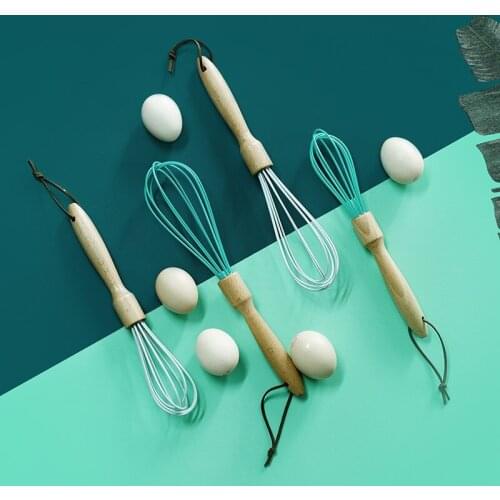 Egg Beater Wooden Handle Egg Whisk Kitchen Utensils Manual Cream Butter Whisk Egg Mixer Silicone Cake Baking Bread Cooking Tools
