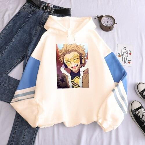 Funny Anime Hoodies My Hero Academia Hawks Printed Patchwork Hoodies Sweatshirts Men Harajuku Cartoon Graphic Oversized Pullover