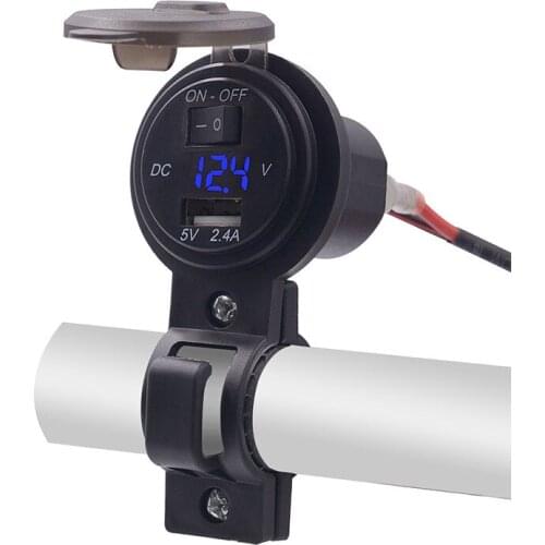 Motorcycle Phone USB Charger with Switch Waterproof 2.4A Digital Display Voltmeter 12V-24V Car Boat Motorcycle Charger