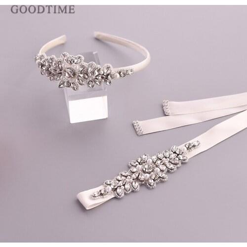 Fashion Bridal Headband With Belt Wedding Handmade Crystal Pearl Decorative Belt Accessories For Women Girl Party Evening Dress