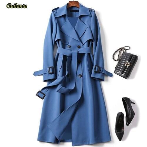 Guilantu Spring Autumn Windbreaker Trench Women Coat Turn-down Collar Single Breasted Plus Size Slim Long Female Trench Coats