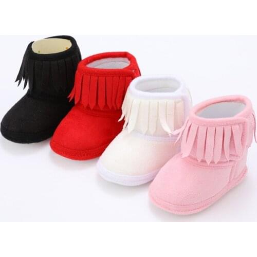 Born Baby Winter Fringe Boots Girl born Solid Color Tassel Soft Bottom Cotton Warm Boots 0-18M