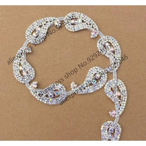 1 yard/pack luxurious cashew nut trimmings ab crystal rhinestone chain sewing-on fashion garment gown crystal stone applique