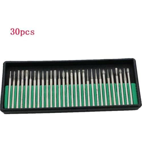30PCS 3mm Mini Drill Bits Diamond Burs Grinding Wheel Abrasive Shank Wood Stone Engraving for Dremel Power Tools Accessories
