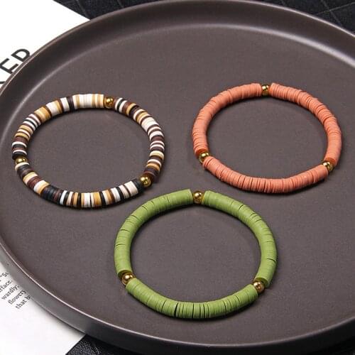 6mm Slice Shaped Various Colors Soft Polymer Clay Bracelet Golden Ball Charm Bohemia Style For Women Men Jewelry Argile Gift