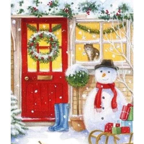 5D DIY Diamond Painting Landscape Painting Winter Snowman Picture Square Round Diamond Cross Stitch Home Decoration Craft WG2887