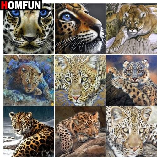 HOMFUN Diamond Painting Cross Stitch "Animal leopard" 5D DIY Diamond Embroidery Full Square/round Rhinestone Of Picture