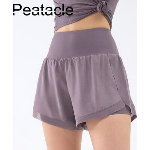 Peatacle Quick Dry Anti-glare Sport Shorts Womens Summer Loose Running Fitness Casual High Waist Yoga Gym Clothing