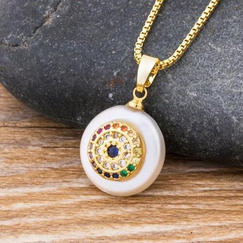 Baroque Pearl Micro Rainbow Cubic Zircon Inlay Crystal Pendant Necklace Charm Chain Jewelry Choker Necklace For Women Engagement