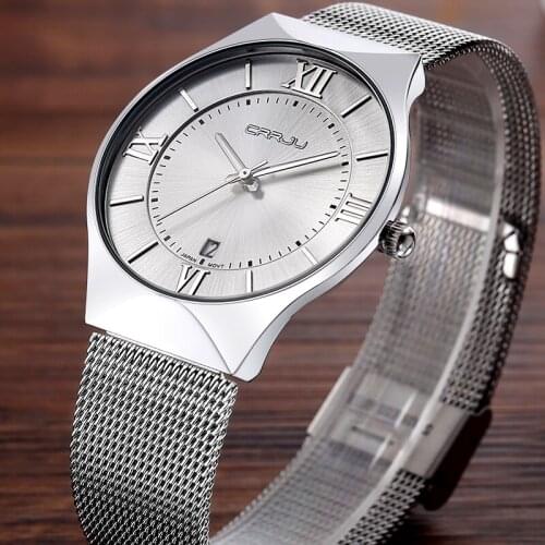 CRRJU Top Brand Men Watches Luxury sport Quartz 30M waterproof watches mens stainless steel band auto date wristwatches relojes