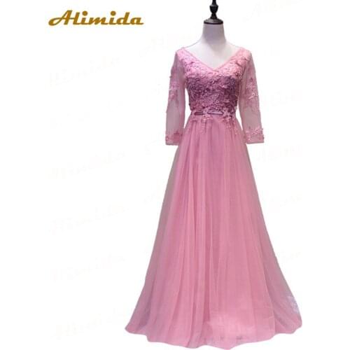ALIMIDA Long Evening Dress 2020 Appliques A-Line Prom Dresses Major Beading Party Dress Floor Length Vestidos De festa