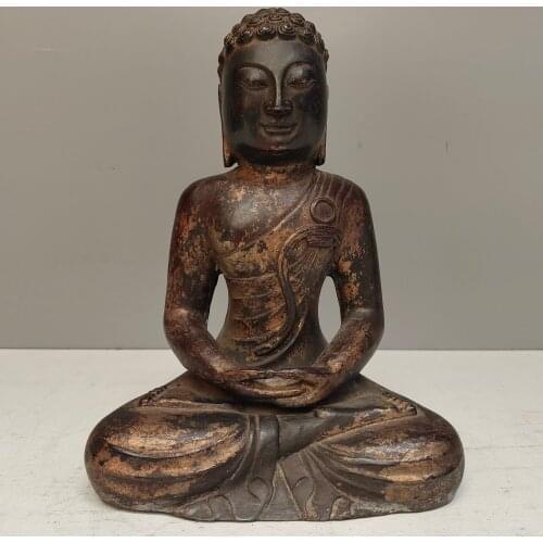 Home Decor 9"China Collection Old Bronze Lacquer Cinnabar Seated Sakyamuni Amitabha Buddha statue Enshrine the Buddha