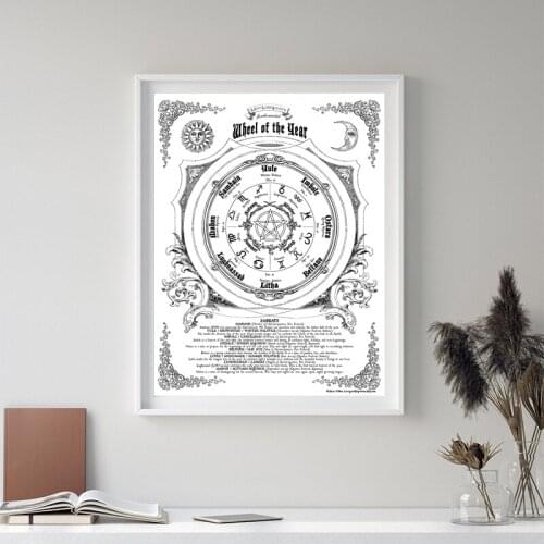 Wheel of the Year Prints Magic Witchcraft Book of Shadows Vintage Poster Wall Art Picture Retro Wall Deco Canvas Painting Study