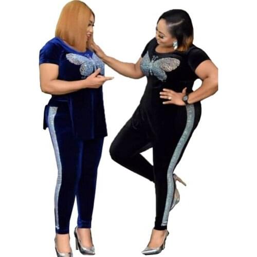 Spring Autumn New Two Piece Sets Women Short Sleeve Tops And Skinny Pants Matching Sets Fashion Butterfly Tracksuit Women Sets