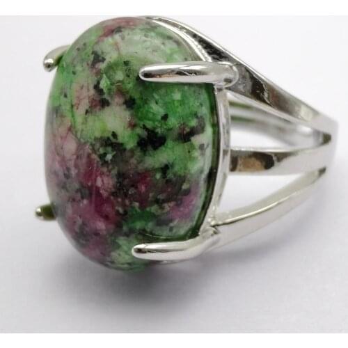 Red Green Zoisite Stone Oval Bead GEM Finger Ring Size 8-9 Jewelry For Gift X270