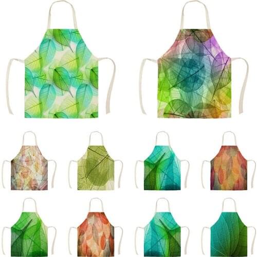 Kitchen Aprons for Women Leaves Cotton Linen Bibs Household Cleaning Pinafore Home Cooking Aprons WQTX68
