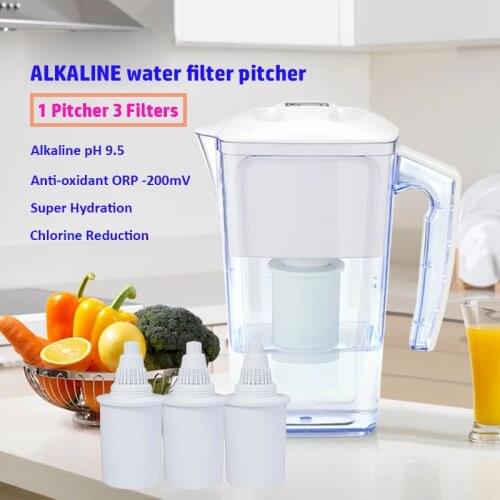 2.5L Mineral Hydrogen Alkaline Ionizer Water Filter Pitcher System & Replacement Filter Cartridges Home Water Purifier Alka jug