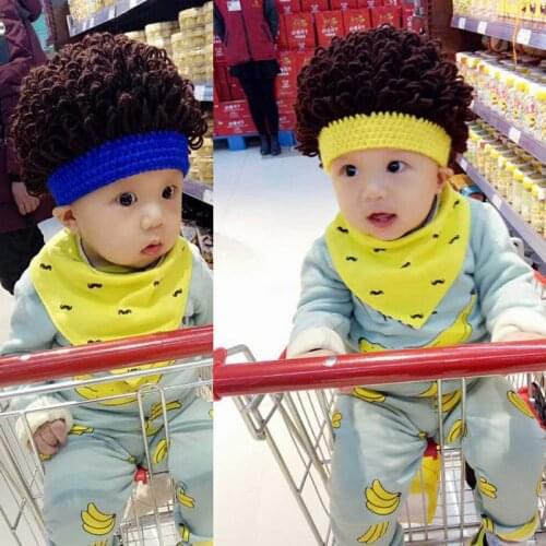 Fashion Hip Hop Kids Hats Boys Girls Curly Hair Wig Cap Warm Winter Beanie Hat Hand Crochet Woolen Yarn Children Hats and Caps