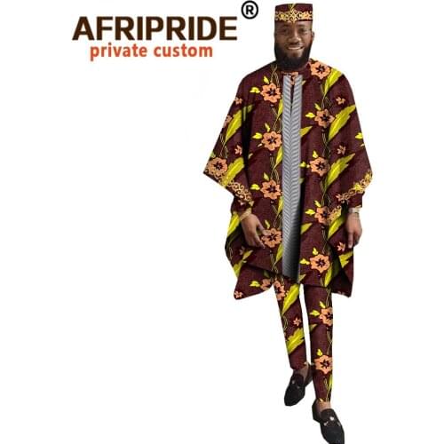 African Print Clothing for Men Dashiki Coats Print Shirts Pants and Tribal Hat 4 Piece Ankara Suit for Party Evening A2016020