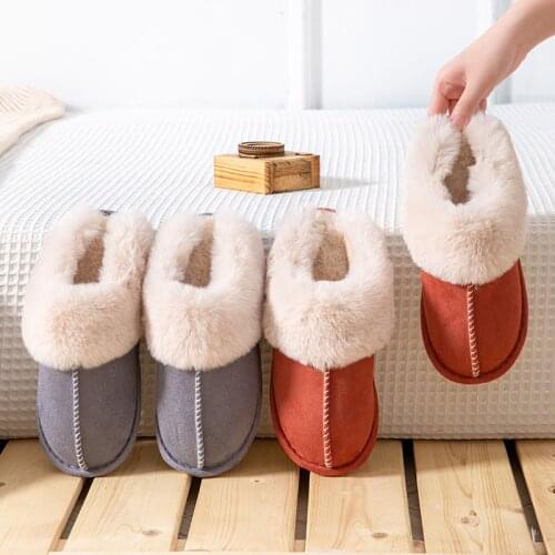 New Cotton Slippers Men Winter Outdoor Fashion Warm Indoor Bedroom Cotton Plush Shoes Fleece Fluffy Couple Memory Foam Flats