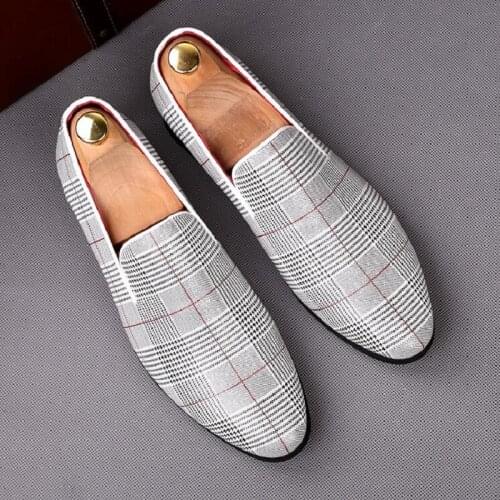 Brand Designer Men Shoes Chequered Leather Mens Casual Shoes Handmade Luxurious Flats Mens Fashion Loafers 1A46