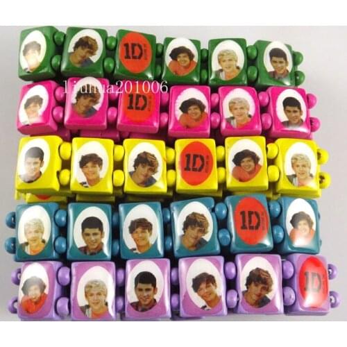 Wholesale 48 pcs 1D One 1 direction Wood Stretch bracelets 5 Colors Mix FREE SHIPPING