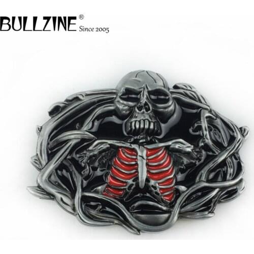 Bullzine wholesale retro Skull belt buckle with pewter finish FP-03148 cowboy jeans gift belt buckle