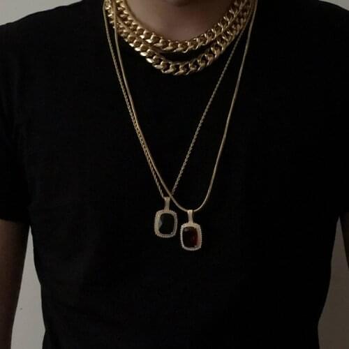 4 Pcs/Set Necklaces Simple Golden Chain Geometric Gems Pendant Crystal Necklace Fashion Multilayer Clavicle Chain Women Jewelry